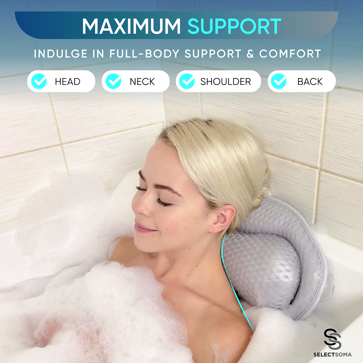 SelectSoma Bath Pillows for Tub Neck and Back Support - Bath Pillow for Bathtub