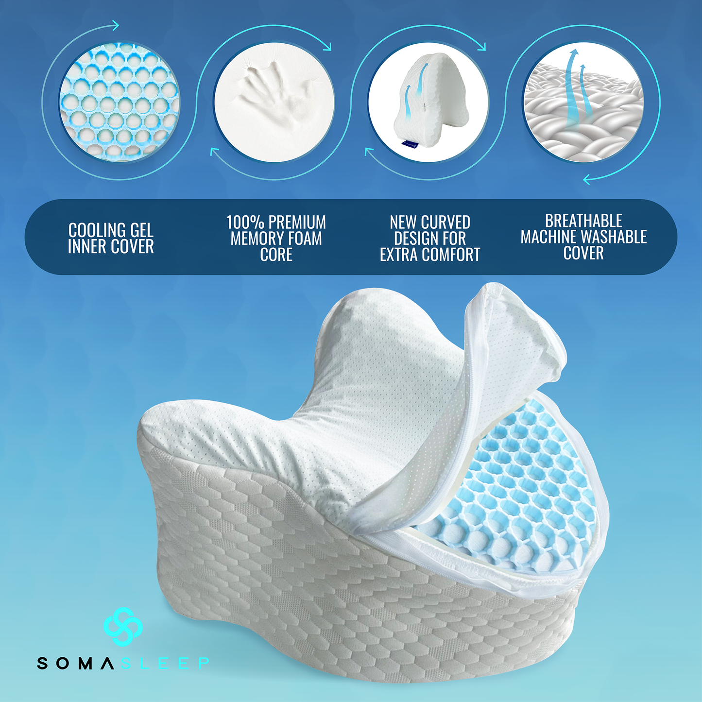 Memory Foam Knee Pillow Wedge | Leg Pillow with Cooling Gel