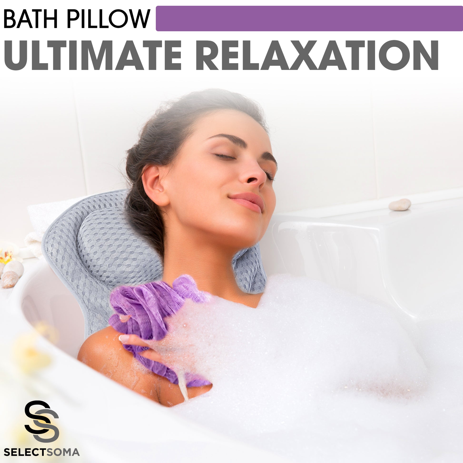 Luxury Bath Pillow for Tub - Non-Slip and Extra-Thick, Head, Neck