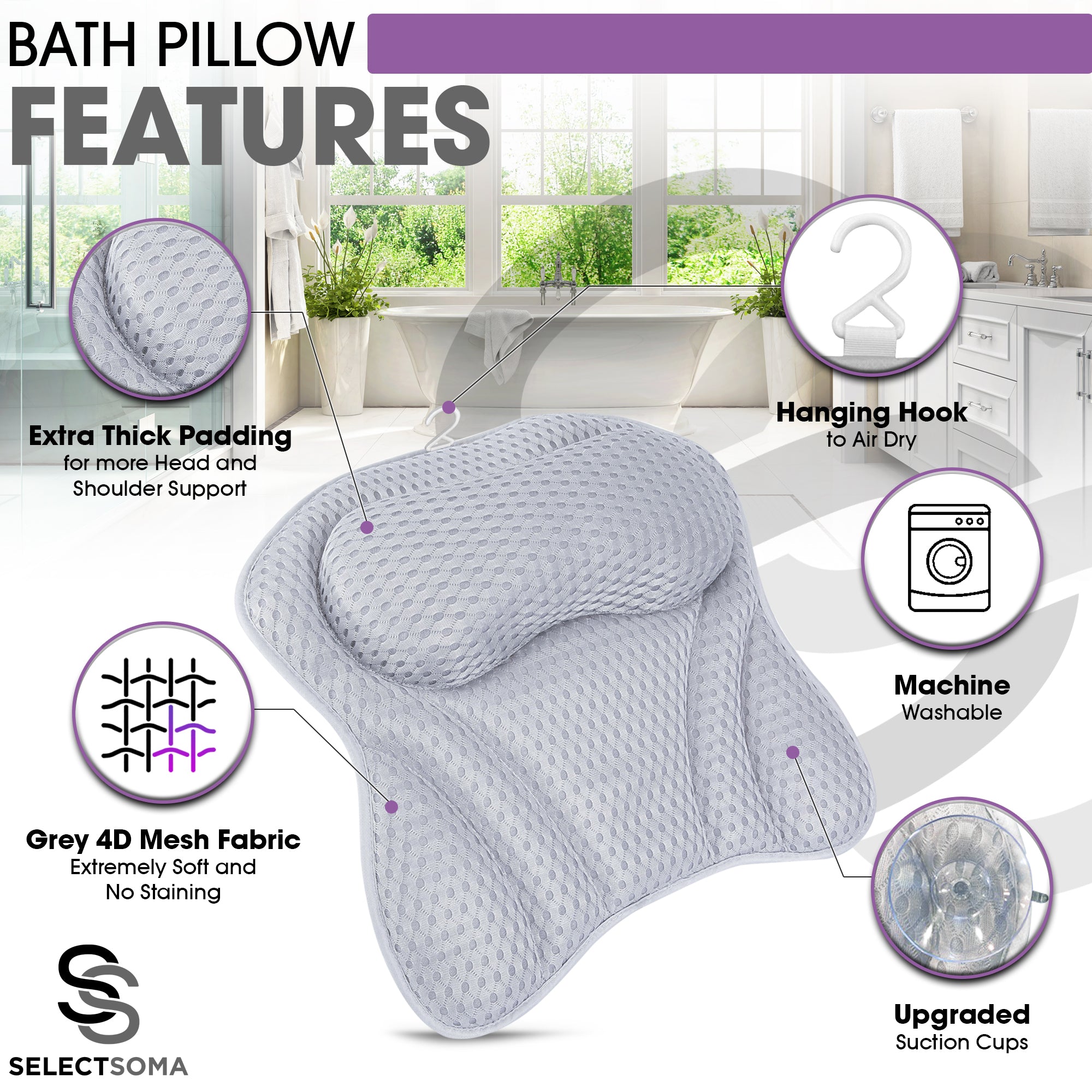 SelectSoma Bath Pillows for Tub Neck and Back Support Bath Pillow fo