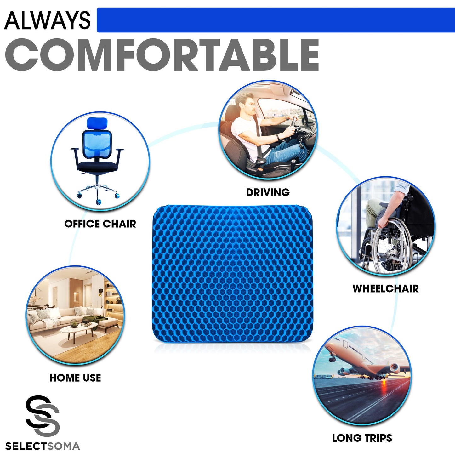 SelectSoma Gel Seat Cushion for Long Sitting Pressure Relief for Back, Sciatica, Coccyx, Tailbone Pain – Wheelchair Cushions