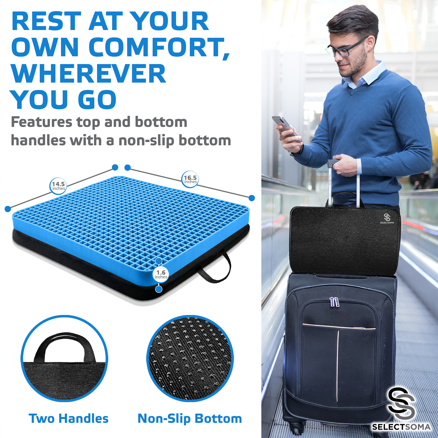 GEL SEAT CUSHION FOR LONG SITTING-RELIEF FOR BACK PRESSURE-COOLING GEL PAD  FOR CAR, OFFICE ,CHAIR, TRAVEL, WHEELCHAIR.HELPS WITH SCIATICA, COCCYX